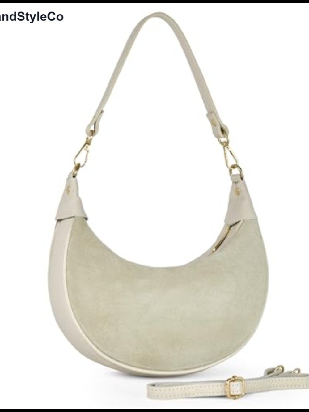 Genuine Suede Calf Leather Shoulder Bag Crescent Saddle Purse